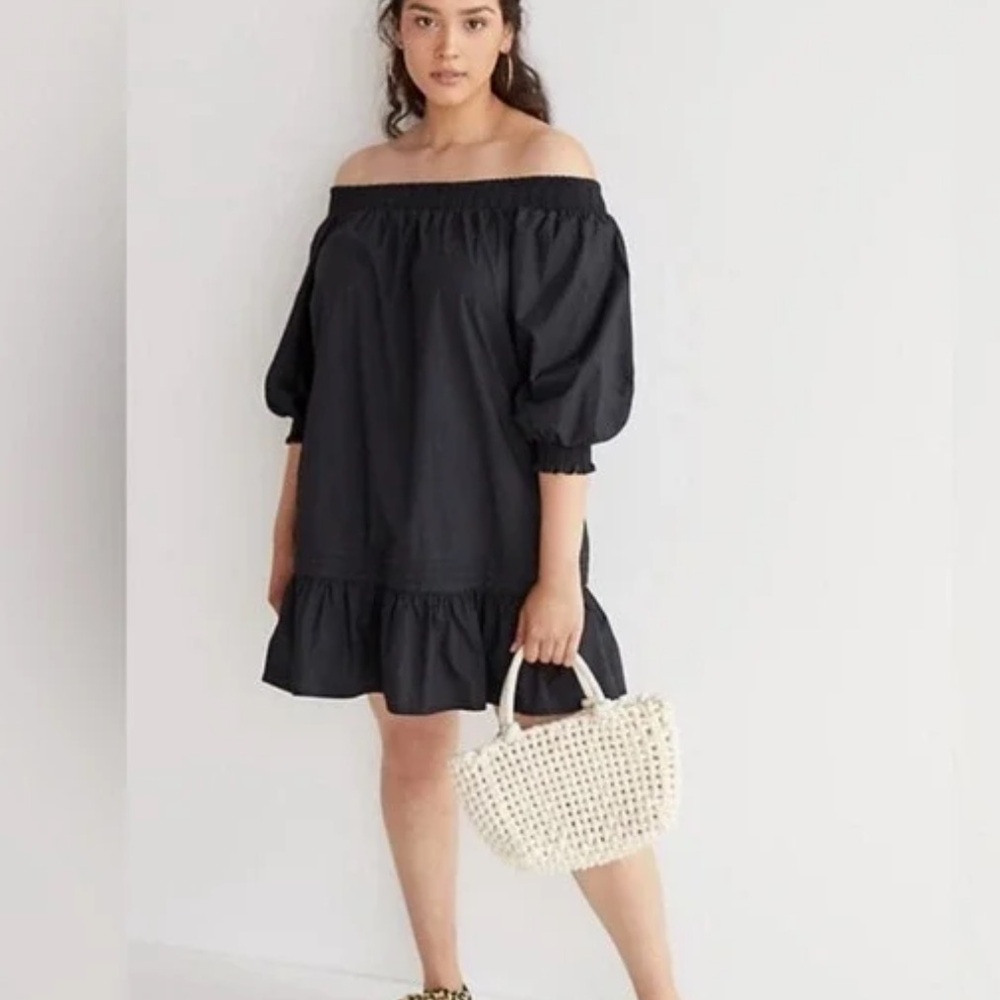NWT Maeve Anthropologie Flounced Off-The-Shoulder Mini Dress Women’s XS Black